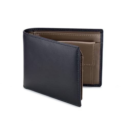 OFAMOUS Mens Bifold Leather Wallet with Coin Pocket RFID (Dark khaki)