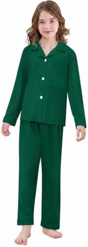 SWOMOG Matching Family Christmas Kids Pajamas Set Long Sleeve Festival Party Pj Set Button-Down Sleepwear Soft Nightwear Green image 2