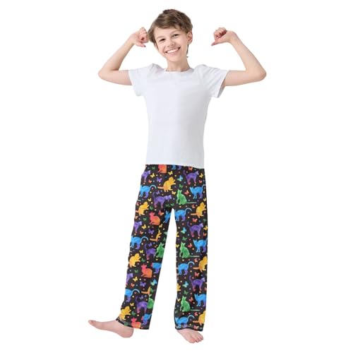 Galaxy Cat Butterfly Boys Long Pants Soft Trousers Elastic Waist Kids Lounge Bottoms with Pockets S-XL2