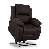 ZZ DON DESCANSO - Sillón Relax Reclinable Eléctrico Levanta Personas Trevi Choco, Reclinación 160º, 10 Programas, Temporizador, Calor Lumbar. Sillón Masaje 4 Zonas de Eco Piel PU. Incluye 2 Mandos