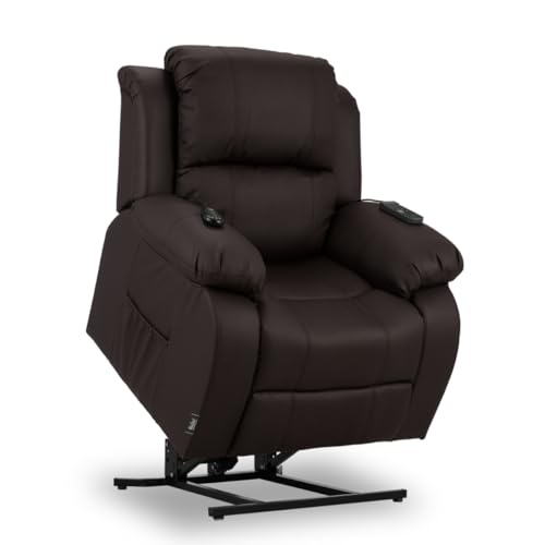 ZZ DON DESCANSO - Sillón Relax Reclinable Eléctrico Levanta Personas Trevi Choco, Reclinación 160º, 10 Programas, Temporizador, Calor Lumbar. Sillón Masaje 4 Zonas de Eco Piel PU. Incluye 2 Mandos