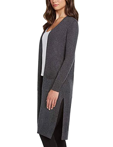 Image of Matty M Women's Extra Long Grey Long Sleeve Open Front V-Neck Duster Cardigan Sweater