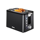 Mecity Toaster 2 Slice Stainless Steel Body, Timer, Bagel, Defrost, Reheat, Cancel Functions, Warming Rack, Removable Tray, 6 Browning Settings, Extra Wide Slots, Bread Toaster, 120V 800W Black