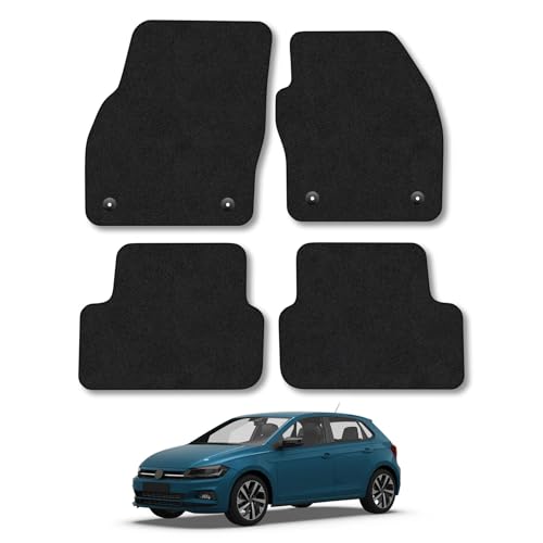 Car Mats Compatible with VW Polo (2018+) Black Carpet Tailored Fit Car Floor Mats Set Accessory Custom Fit Water-Resistant Anti Slip Backing All Weather Full Coverage With Clips Hand-Finished