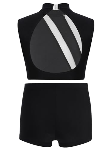 Kids Girls Gymnastics Outfit Set Glitter Metallic Crop Top with Shorts for Dance Stage Performances Silver 14 Years4