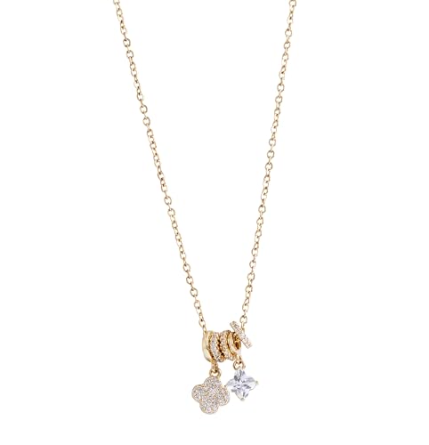 Niluk Gold-Plated Butterfly,Lucky Clover & Crystal Star Charm Pendant Necklace,Dainty Layered Bead Slide Neckl