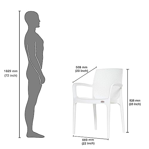 Image of Supreme Texas Heavy Duty Armrest Plastic Chair for Home, Garden, Office, Indoor /Outdoor Use (Color: White; Qnt: 2 Pc.)