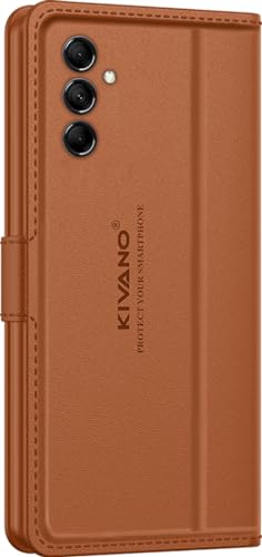 Image of KIVANO LUXE Compatible for Samsung Galaxy M14 5G Luxury Handmade Leather Magnetic Flip Folio Case | Card Holder & Kickstand | Slim Protective Cover | Unisex - Brown