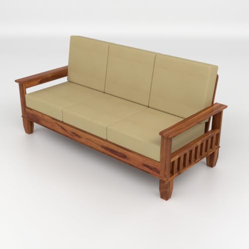 Image of Solid Sheesham Wood 7 Seater Sofa Set for Living Room | Premium Wooden Sofa with Side Magazine Rack | High-Density Cushioned Fabric Seats | Modern Solid Sheesham Wood Furniture