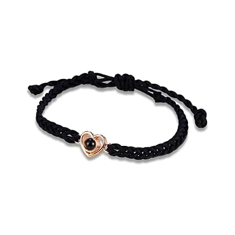 Kaululu Personalized Photo Projection Bracelet Customized Heart Shaped Bracelet for Men and Women Christmas Birthday Valentine's Day(Black) Cover