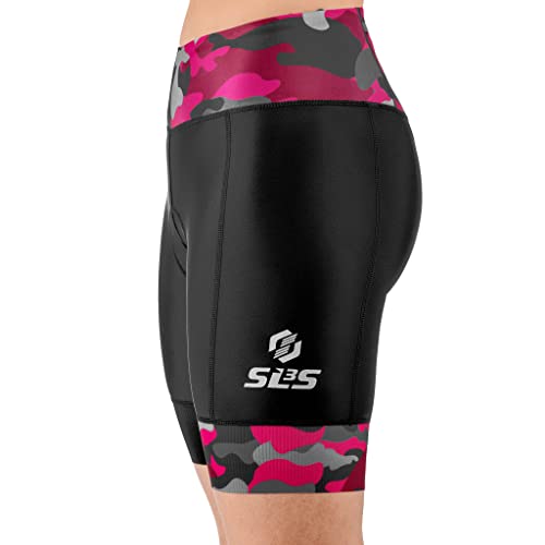 Sls3 Triathlon Shorts For Women | Women Triathlon Shorts | Super Comfy 6 Inch | Slim Athletic Fit Womens Tri Shorts Frt (Sangria Camo, Small) #TOP3