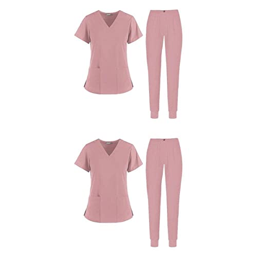Conjunto de 2 Conjuntos Unissex com em V Esfoliante de Enfermagem Conjunto Roupas Uniformes