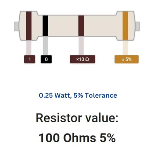Image of 100 Ohm Resistor 1 /4W 5% Tolerance, Pack of 100 (100 Ohm)