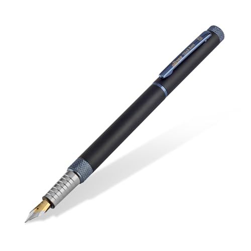 Image of Oliver Thar Roxx Matte & Shine Fountain Pen - Matte Black /Blueberry Trims, Full Brass Body, 0.6mm Cardinal Refill, Gift T Box