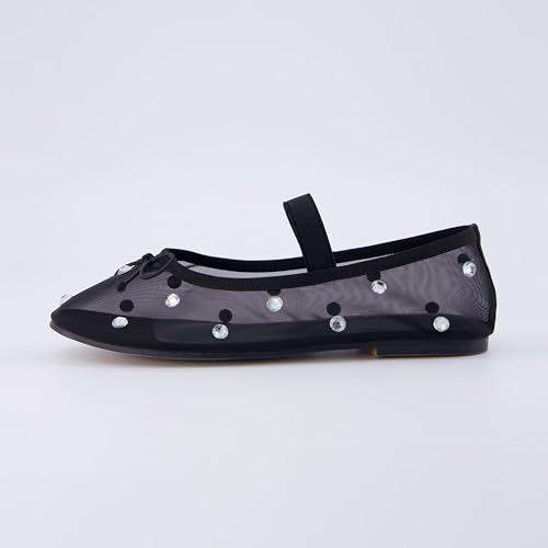 CUSHIONAIRE Women's Elegant Rhinestone mesh Bow Flat with +Memory Foam and Wide Widths Available2