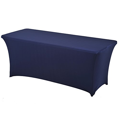 Haorui Rectangular Spandex Table Cover (8 Ft. Navy Blue) #TOP2