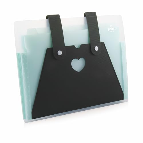 Image of Polen 13-Pocket Expanding File Folder with Handle Straps, Transparent Accordion Document Organizer with Heart-Cut Front Pocket for Certificates, Bills, Receipts & Office Documents.(Green)