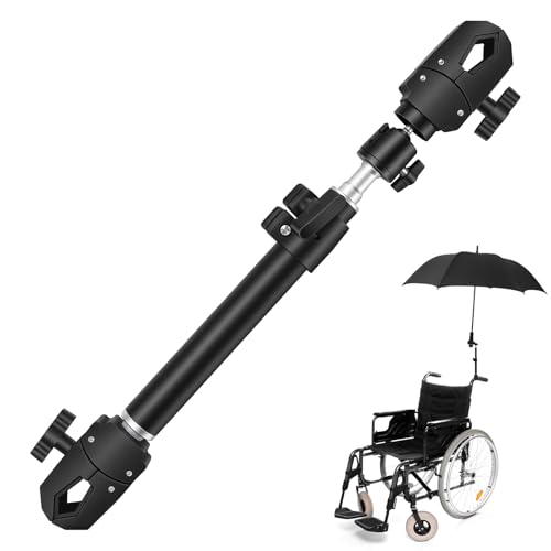 Incycall Wheelchair Umbrella Mount Holder, Umbrella Clamp for Wheelchairs, Adjustable Height & Angle, Easy Tool-Free Installation, Outdoor Sun & Rain Protection for Wheelchairs, Strollers, and More