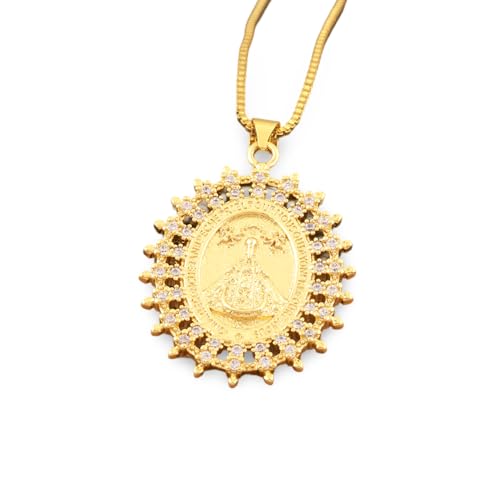 Collier pendentif Vierge vintage cuivre zircon femme bijoux accessoires
