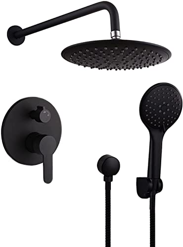 Robinet de douche encastré noir mat à jet pluie et douchette réglable