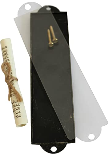Holy Land Market Shema Metal Blessing Mezuzah - Bronze, English/Hebrew House Blessing, Brass Mezuzah with Shema Inscription, Door Mount