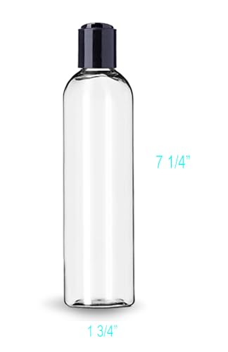 Image of ljdeals 8 oz Clear Plastic Empty Bottles with Black Disc Top Caps, Refillable Containers for Shampoo, Lotions, Cream and More Pack of 2, BPA Free, Made in USA