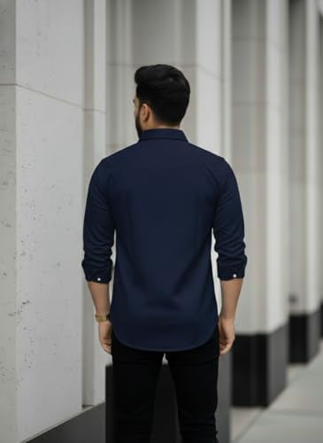Image of DEELMO Men's Classic Cotton Blend Slim Fit Shirt || Full Sleeve Button-Down Casual Shirt with Dual Flap Pockets || Soft Breathable Fabric || Ideal for Office Party and Everyday Wear