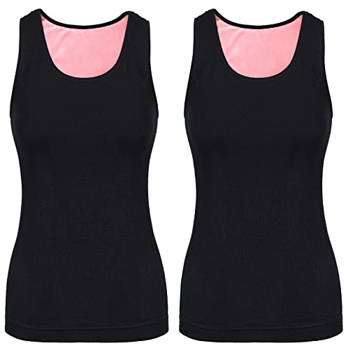 2 Stück Damen Innenfleece Tank Tops Ärmellos Thermounterwäsche Thermo Unterhemd Baumwolle Thermo Shirts (Schwarz, M)