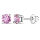In Season Jewelry CZ Round Birthstone Kids Earrings - 925 Sterling Silver Hypoallergenic Earrings for Girls with Secure Screw Backs - Safe & Comfortable for Toddlers, Kids & Little Girls, October