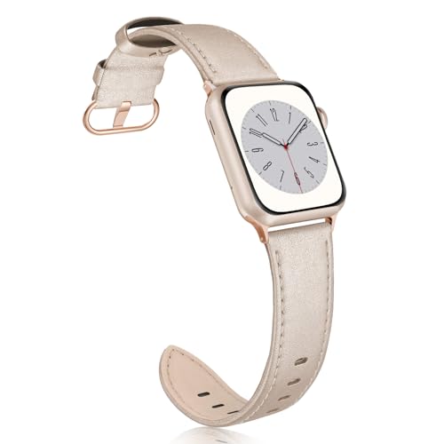 SWEES Leather Band Compatible for iWatch 38mm 40mm, Genuine Leather Replacement Strap Rose Gold Buckle Compatible iWatch Series 6 5 4 3 2 1, Sports & Edition Women And Men Chmapgne