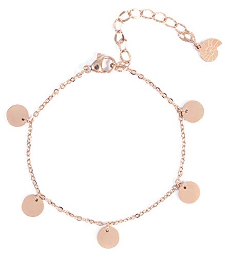 Happiness Boutique Damen Armband mit Mehreren Plättchen in Rosegold | Kreis Armkette Runde Anhänger Geometrischer Schmuck