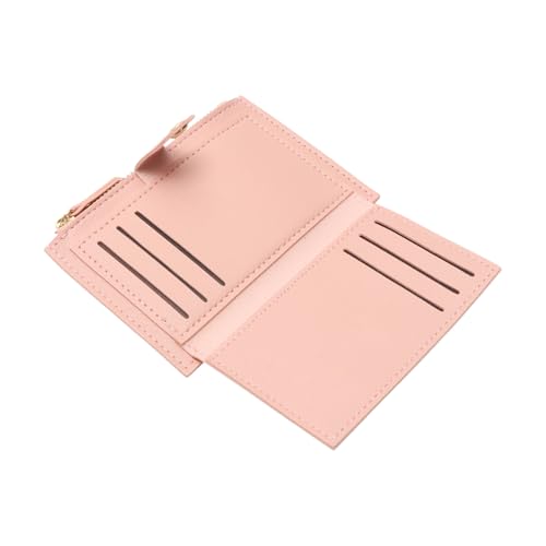 1Pcs Simple Wallet Short Snap & Zip Card Holder PU Leather Baby Pink 13.5x9cm3