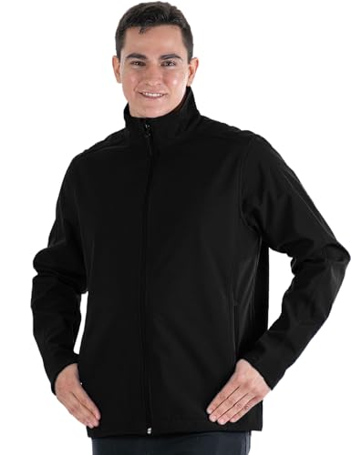 Image of Yasumond Mens Windbreaker Softshell Jacket Fleece Lined Full Zip with Stand-Up Collar Coat Waterproof Lightweight Outdoor Casual Track Jacket for Hiking Fishing Golf Black L