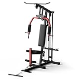 Multifunctional Home Gym Equipment - 300LB Capacity All-in-one Workout Station with Cable Pulley System, LAT Pulldown, Chest Press & Leg Extension for Full Body Strength Training