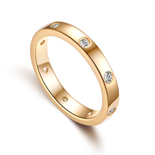 Jewelry Simple Sparkling Wedding Band CZ Rings in 925 Sterling Silver , Love Ring , Ladies Classic Ring , Girlfriend Birthday , Valentine's Day , Wedding Gift (14k Gold, 6)