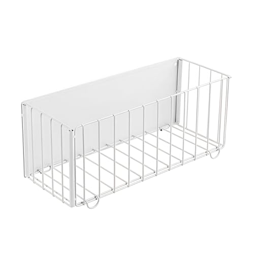 マグネット式 折りたたみ収納バスケット スチール製 バスルーム キッチンラック 冷蔵庫横 洗濯機置き場 壁掛け収納 おもちゃ整理 シンプル コンパクト 収納棚 おしゃれ 省スペース (ホワイト, S)