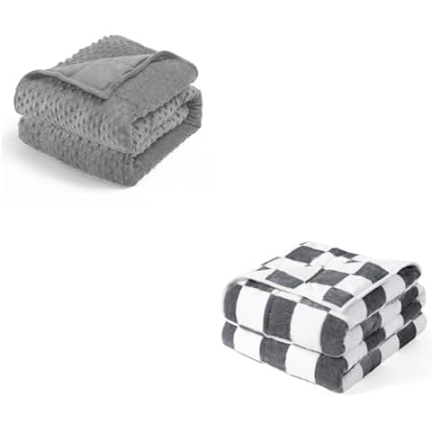 Wemore Minky Dot Weighted Blanket for Stress Relief and Sleep Promotion 48 x 72 Inches 15lbs with Checkerboard Flannel Weighted Blanket 48 x 72 Inches 15lbs Cover