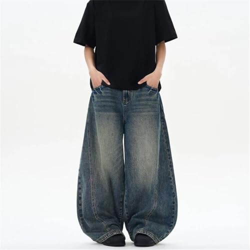 Men's 2025 Spring New Jeans, Oversized Wide Leg, Patchwork Lightning Cracked Denim Trousers2