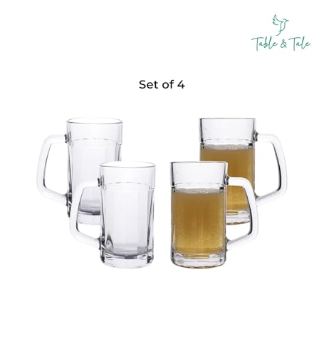 Image of Table & Tale Americano Line 340 ml Beer Mug Set of 4 from Brazil | Crystal Clear Beer Mug | Ideal for Beer, Cocktails, Mocktails, Cold Drinks & Other Beverages