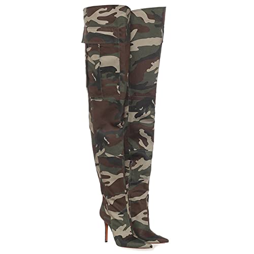 Bottes élégantes pour femmes talons hauts 12cm bout pointu camouflage