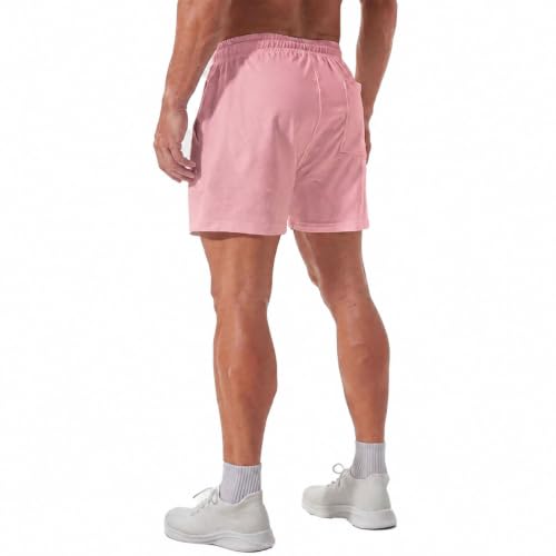 Jeixopu Mens Athletic Sweat Shorts 5 Inch Cotton Casual Fitness Mens Workout Gym Shorts with Pockets (Pink-XXL) - image 2