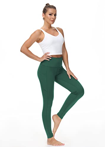 Image of THE GYM PEOPLE Thick High Waist Yoga Pants with Pockets, Tummy Control Workout Running Yoga Leggings for Women