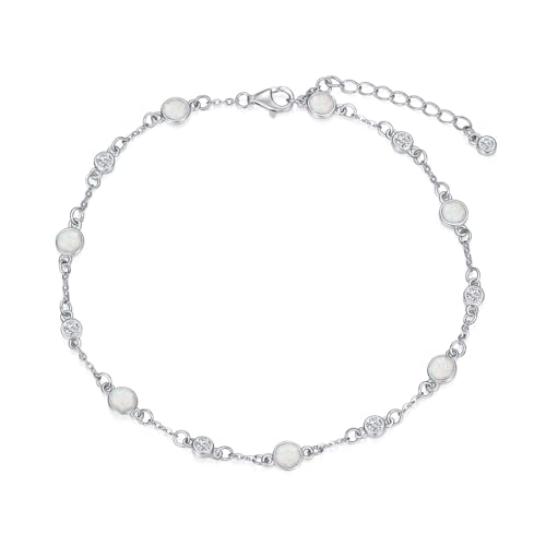 Image of HPQQ Anklet Bracelet for Women 925 Sterling Silver Natural Stone Chain Ankle Bracelet Beach Summer Fine Jewelry Birthday Mothers Day Gifts for Women Her Mom