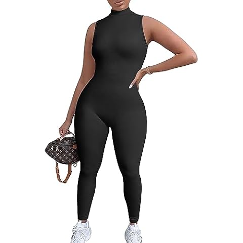 TOB Women Yoga Jumpsuits Workout Ribbed Sleeveless Sport Jumpsuits Black Cover