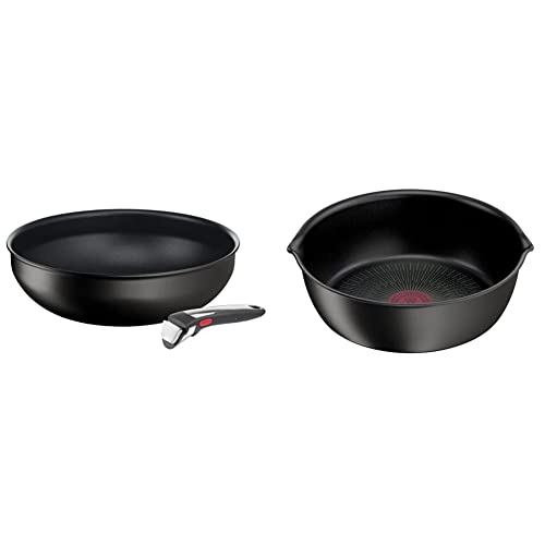Tefal Ingenio, Lot de 2 pièces Sauteuse 28 cm + 1 poignée, Induction, Revêtement antiadhésif & Ingenio Eco Resist Poêle profonde 26 cm, Revêtement...