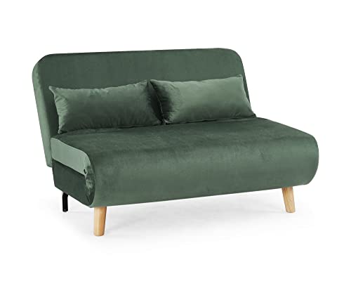 Home Detail 2 Seater Sofa Luxury Velvet Fabric Clic Clac Recliner Chaise Sofabed Wooden Legs (Green Velvet)