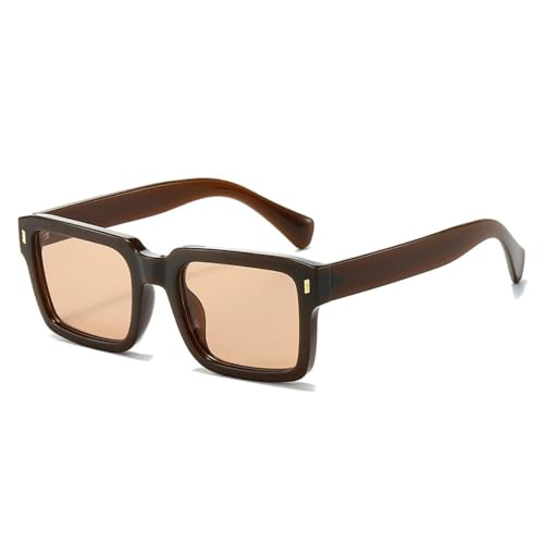 Lunettes de soleil carrées UV400 de luxe style rétro chic marron champagne pour femmes et hommes