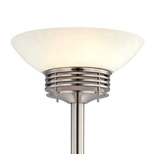 Possini Euro Design Light Blaster Art Deco Torchiere Floor Lamp Led 72.5" Tall Brushed Nickel Silver Frosted White Glass Bowl Standing Pole Light For Living Room Reading House Bedroom Home #TOP2