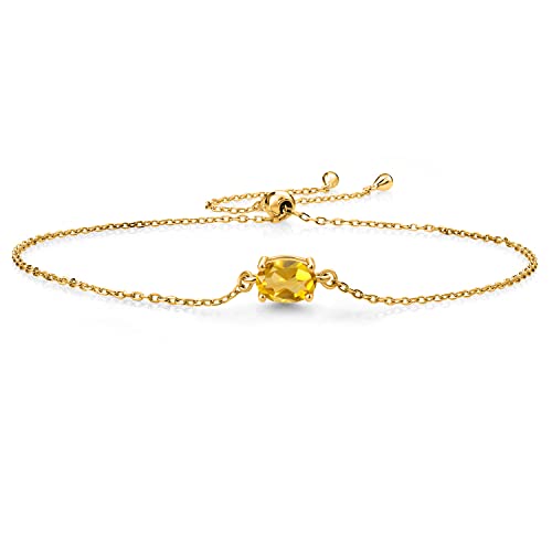 Gem Stone King 7X5MM Oval Gemstone Birthstone Solitaire Bracelet | 925 Sterling Silver | Adjustable Bolo Bracelet | Fine Jewelry for Her Mom Wife | Citrine-November | Yellow Gold