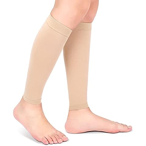 Nofaner Calf Compression Sleeves, Compressed Socks with Two‑stage Elastic Socks in Varicose Vein Calf Sheath(M-Flesh-colored) Cover
